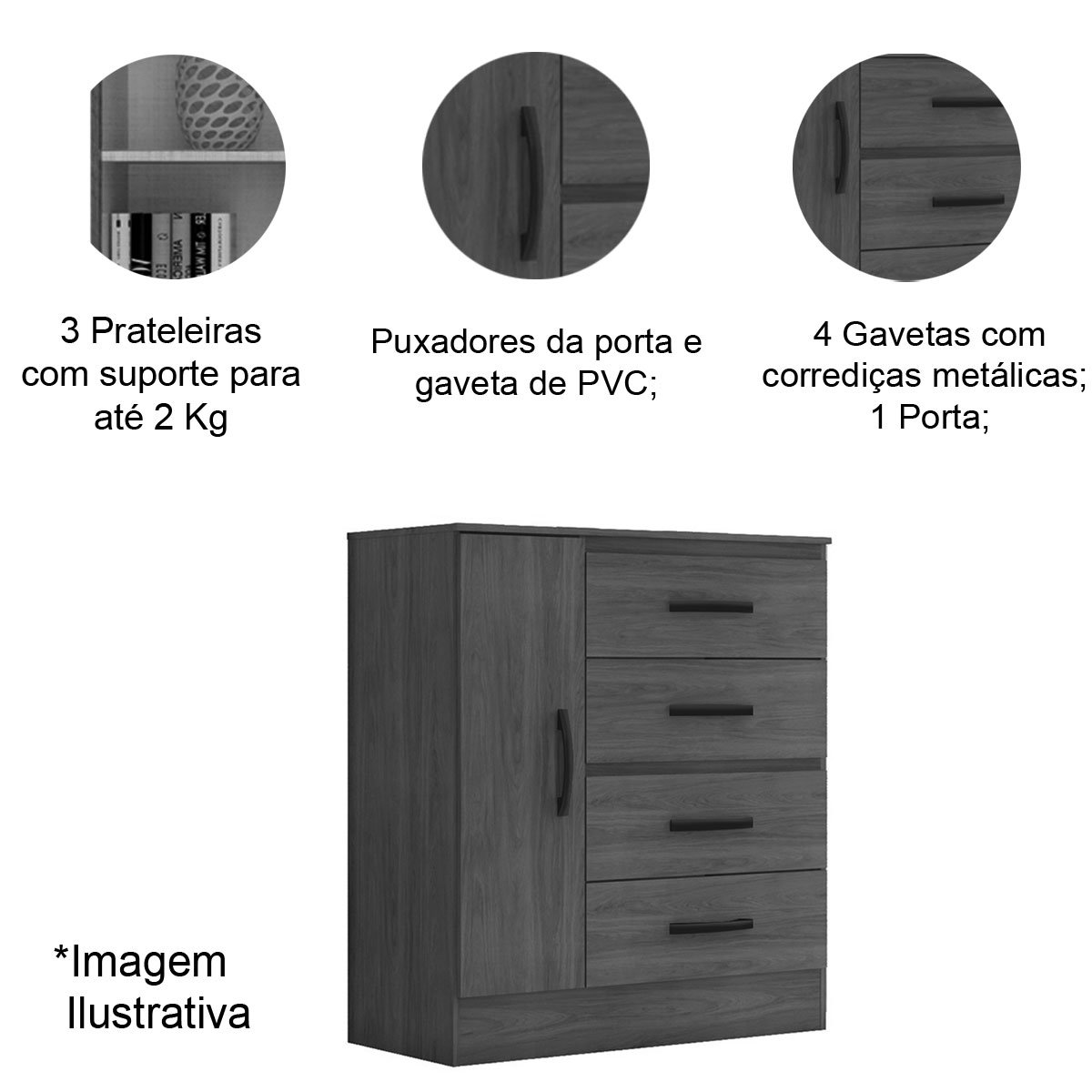 Cômoda Sapateira para Quarto 1 Porta 4 Gavetas Lisa Nature/Off White