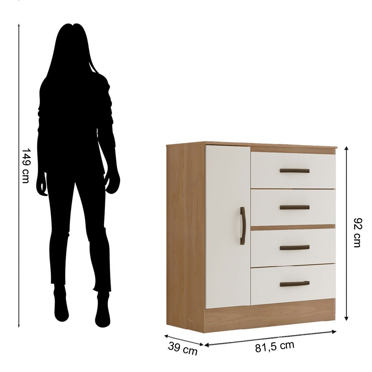 Cômoda Sapateira para Quarto 1 Porta 4 Gavetas Lisa Nature/Off White