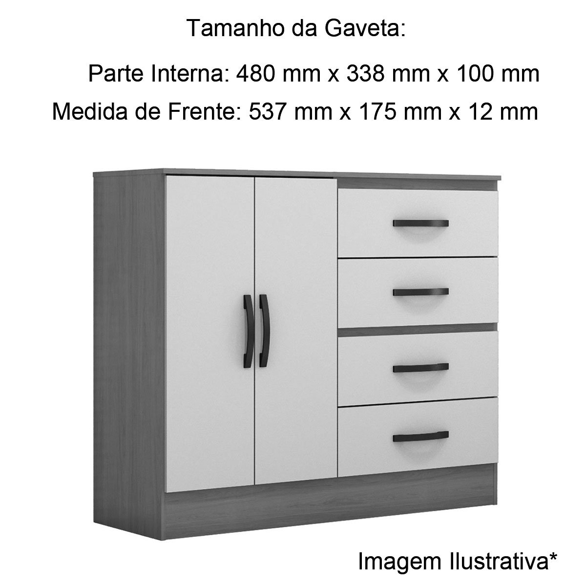Cômoda Sapateira para Quarto 2 Portas 4 Gavetas Lisa Branco