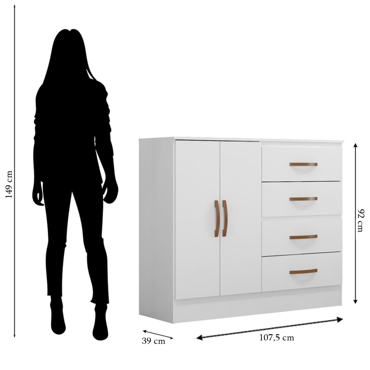 Cômoda Sapateira para Quarto 2 Portas 4 Gavetas Lisa Branco
