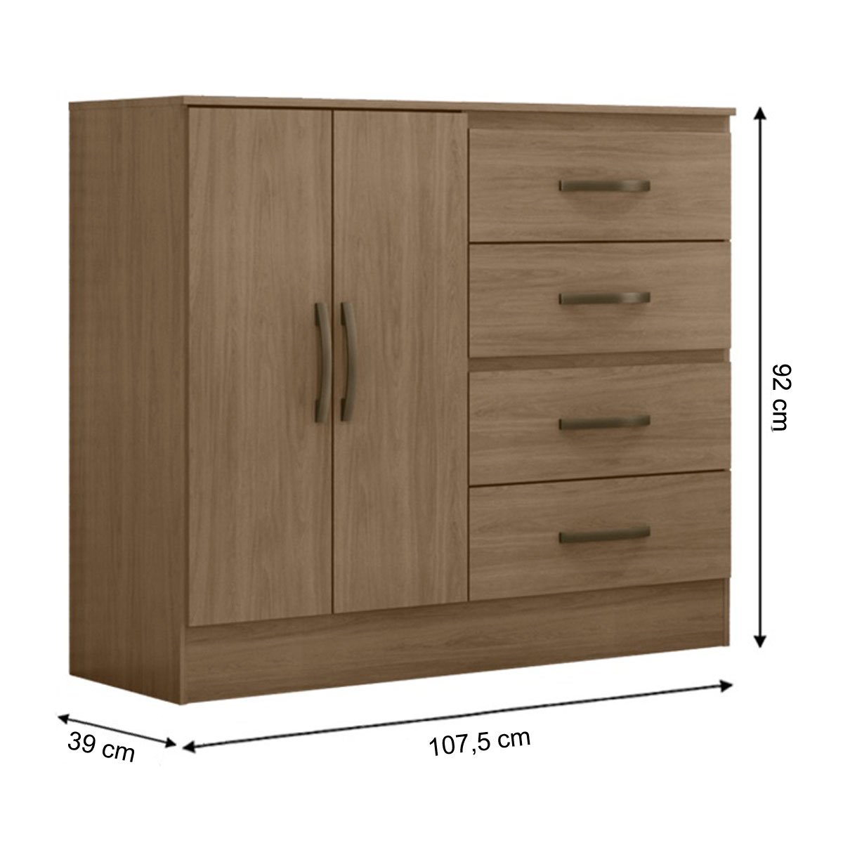 Cômoda Sapateira para Quarto 2 Portas 4 Gavetas Lisa Carvalho Oak