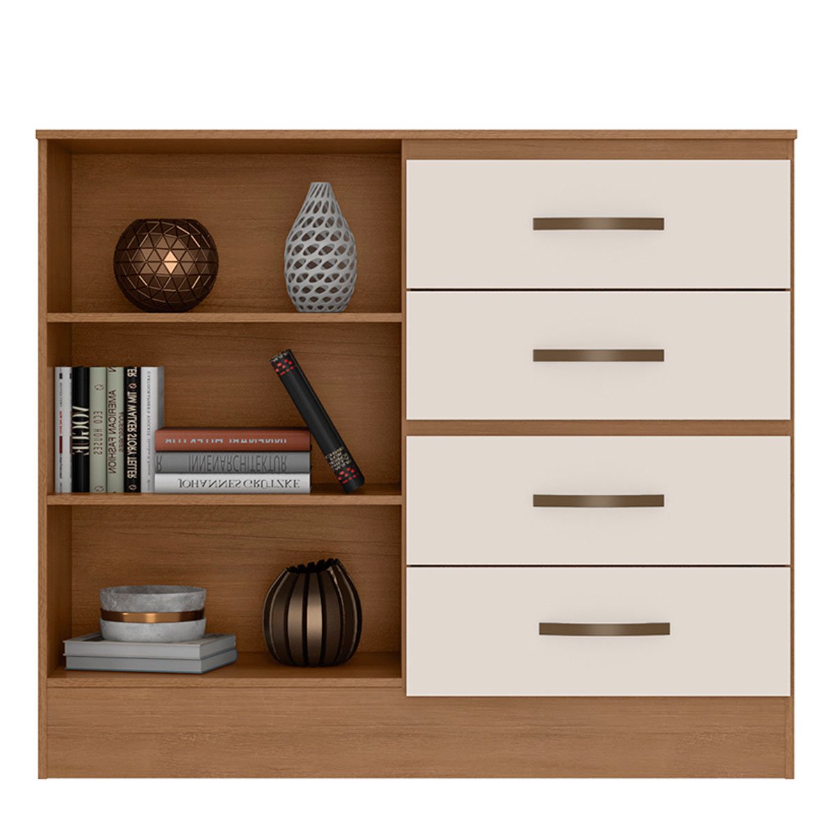 Cômoda Sapateira para Quarto 2 Portas 4 Gavetas Lisa Nature/Off White