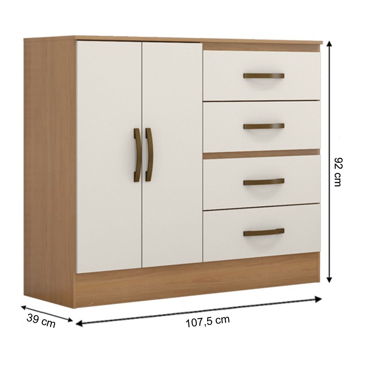 Cômoda Sapateira para Quarto 2 Portas 4 Gavetas Lisa Nature/Off White