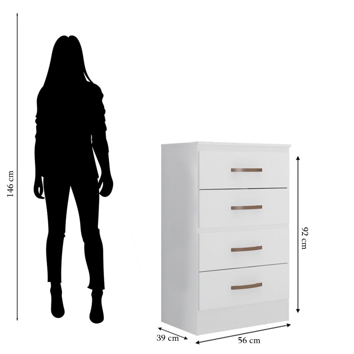 Cômoda para Quarto 4 Gavetas Lisa MDP Branco