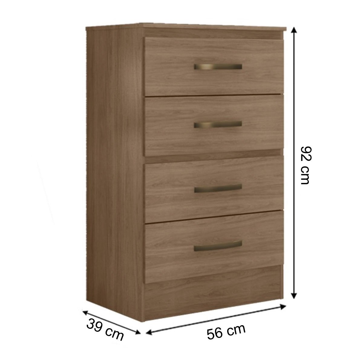 Cômoda para Quarto 4 Gavetas Lisa MDP Carvalho Oak