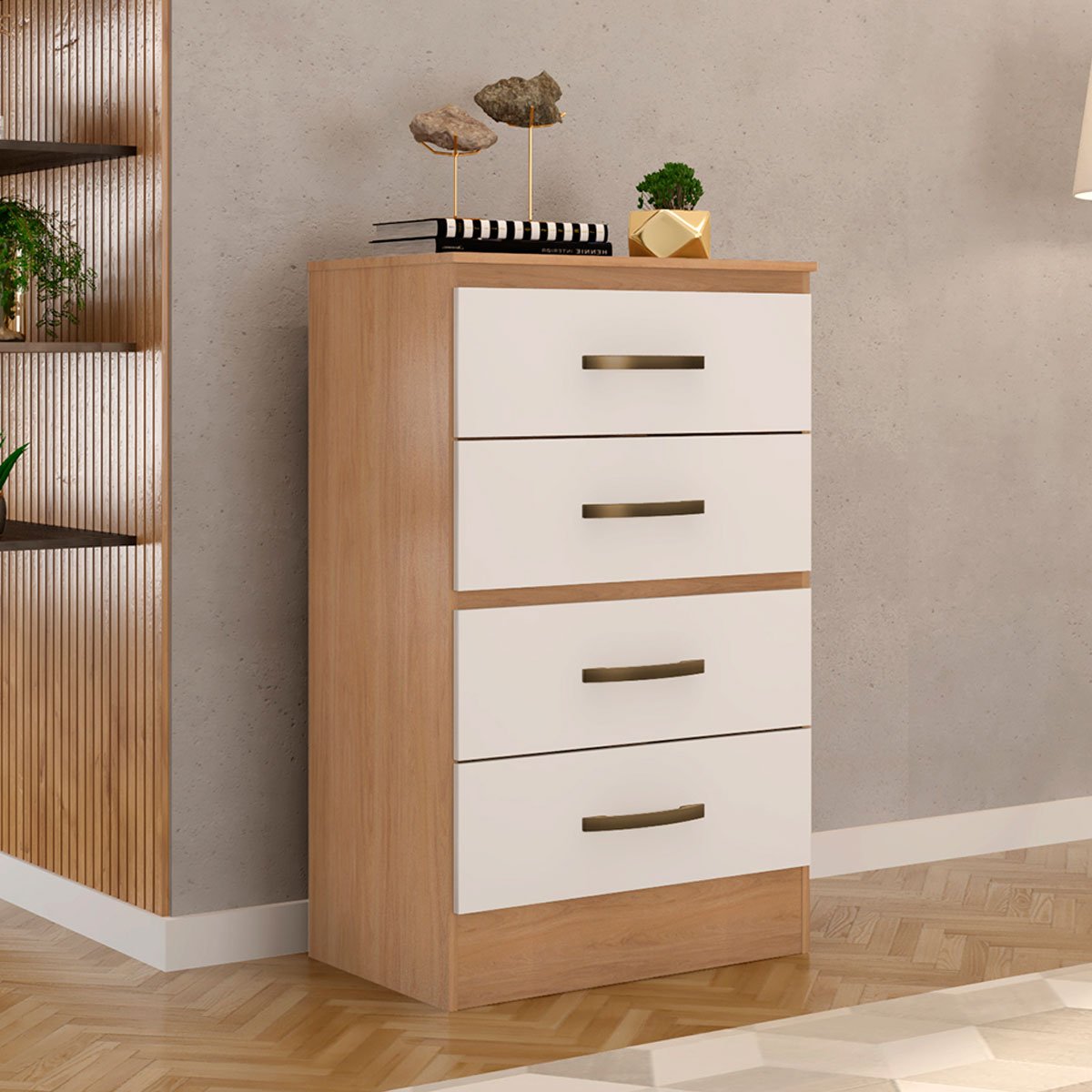 Cômoda para Quarto 4 Gavetas Lisa MDP Nature/Off White