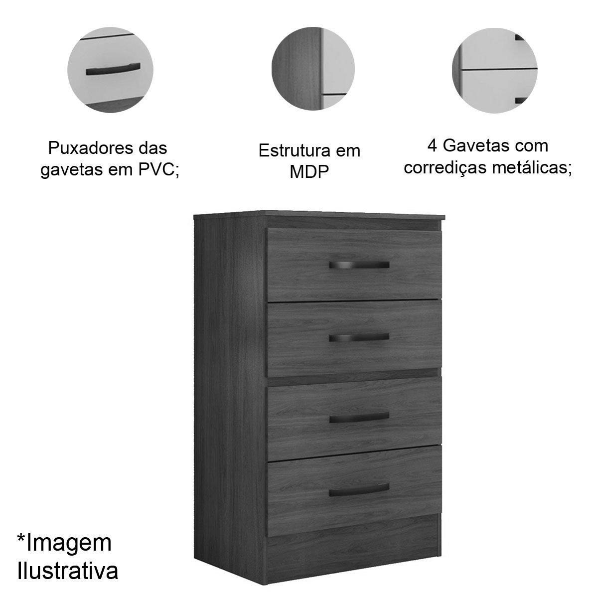 Cômoda para Quarto 4 Gavetas Lisa MDP Nature/Off White