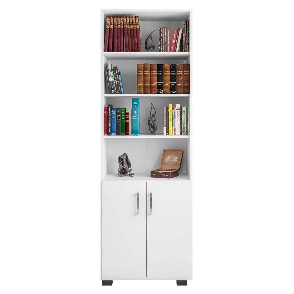 Estante Livreiro Multiuso Portas Pequenas 6 Prateleiras Office Branco White - Móveis Leão