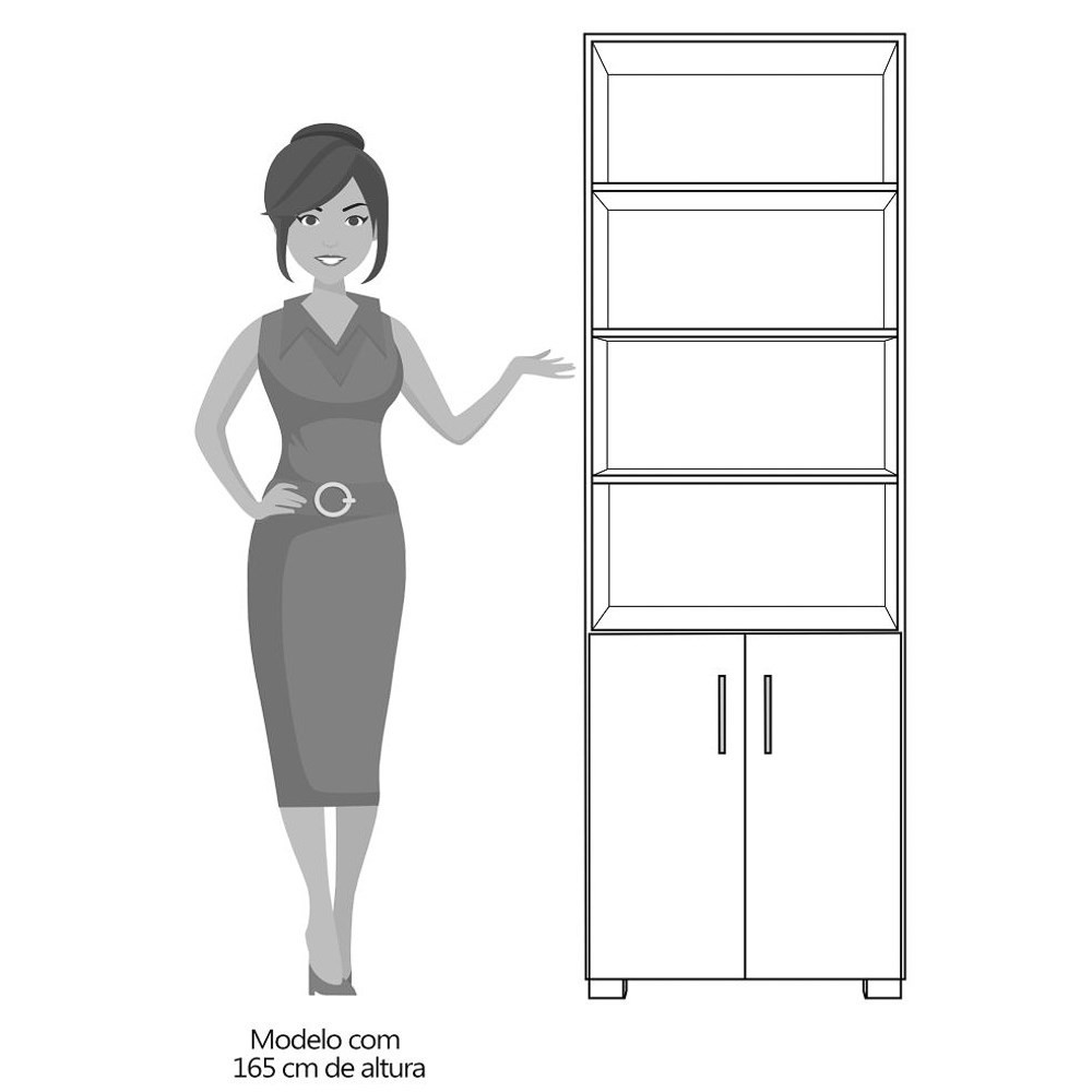 Estante Livreiro Multiuso Portas Pequenas 6 Prateleiras Office Branco White - Móveis Leão