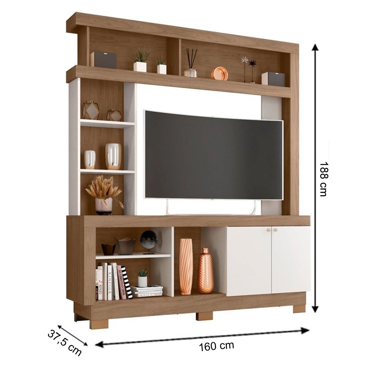 Estante para Tv de até 47 Polegadas 8 Nichos e 2 Portas Mari Carvalho Oak/Off White