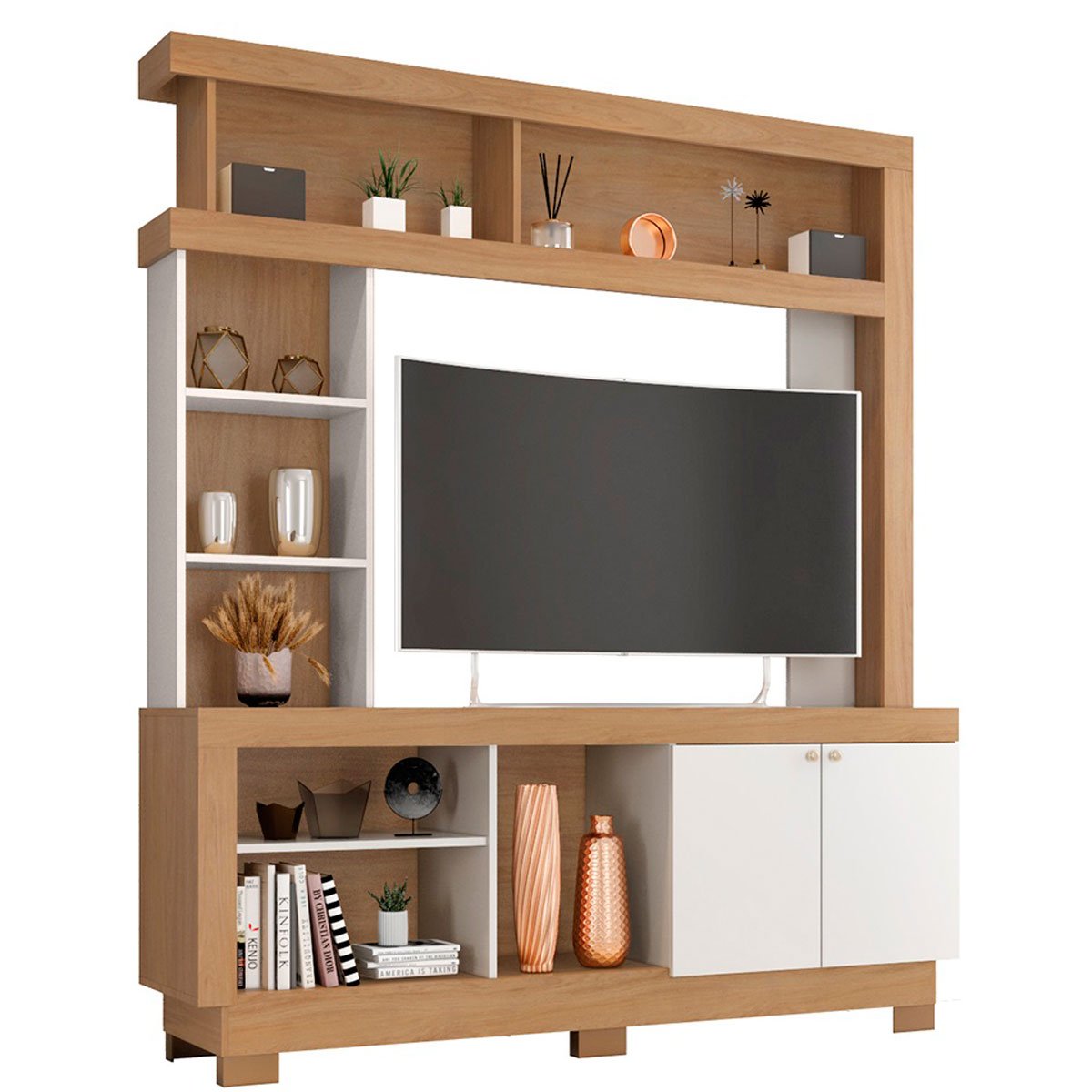 Estante para Tv de até 47 Polegadas 8 Nichos e 2 Portas Mari Nature/Off White