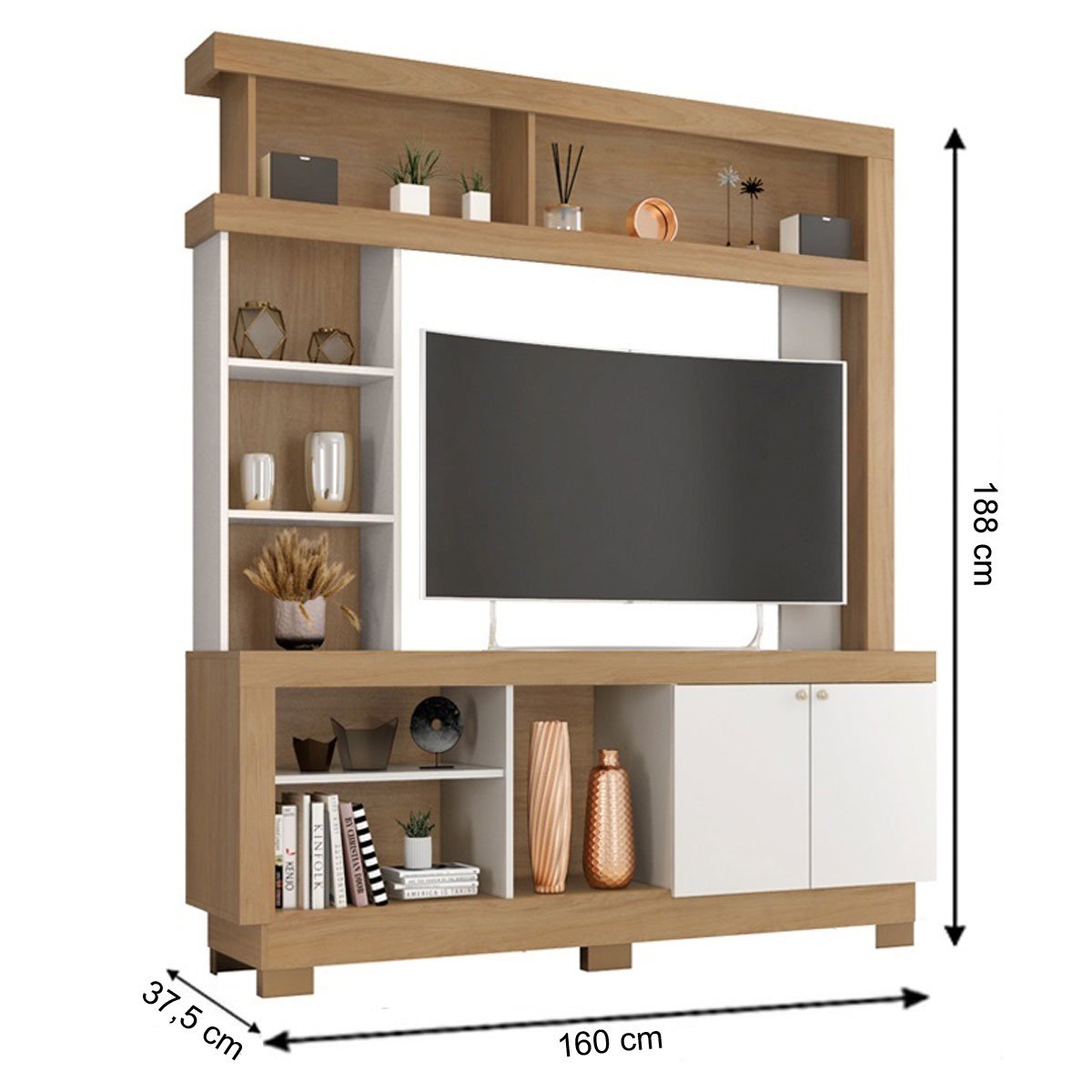 Estante para Tv de até 47 Polegadas 8 Nichos e 2 Portas Mari Nature/Off White