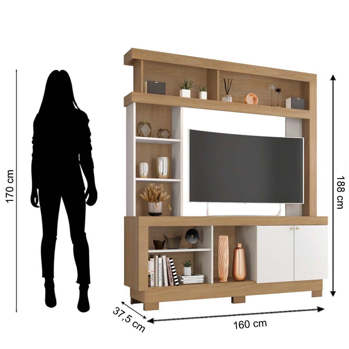 Estante para Tv de até 47 Polegadas 8 Nichos e 2 Portas Mari Nature/Off White