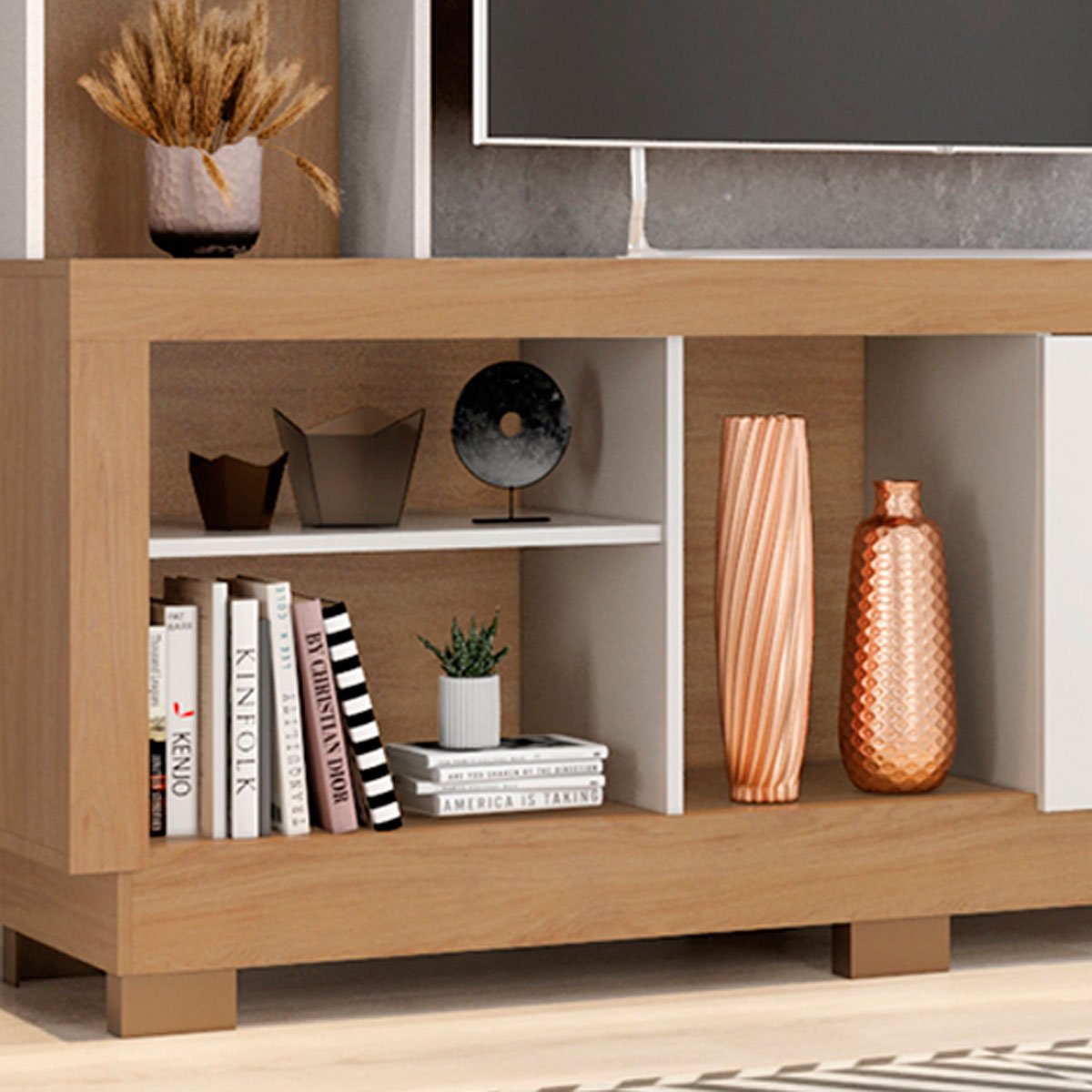 Estante para Tv de até 47 Polegadas 8 Nichos e 2 Portas Mari Nature/Off White