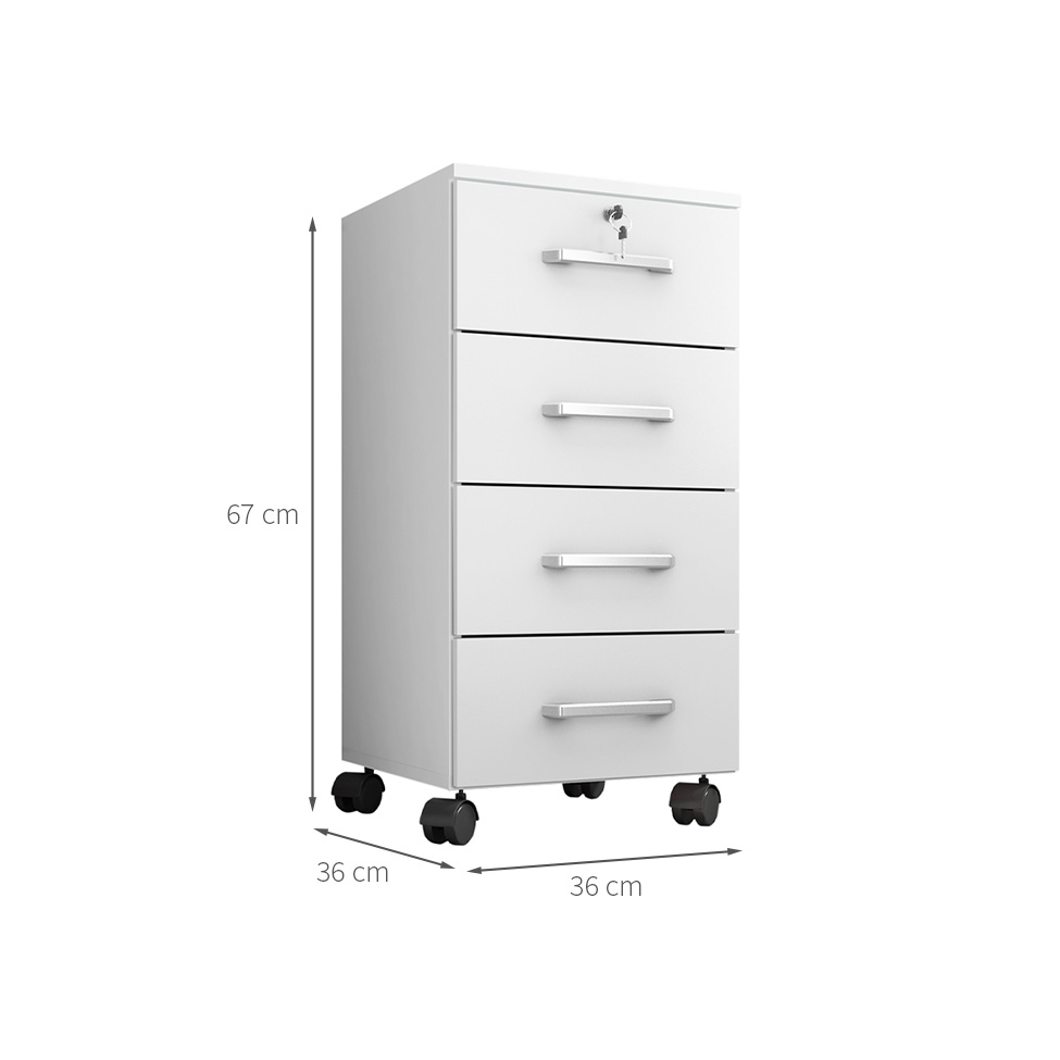 Gaveteiro Gávea com Rodízios 4 Gavetas Branco