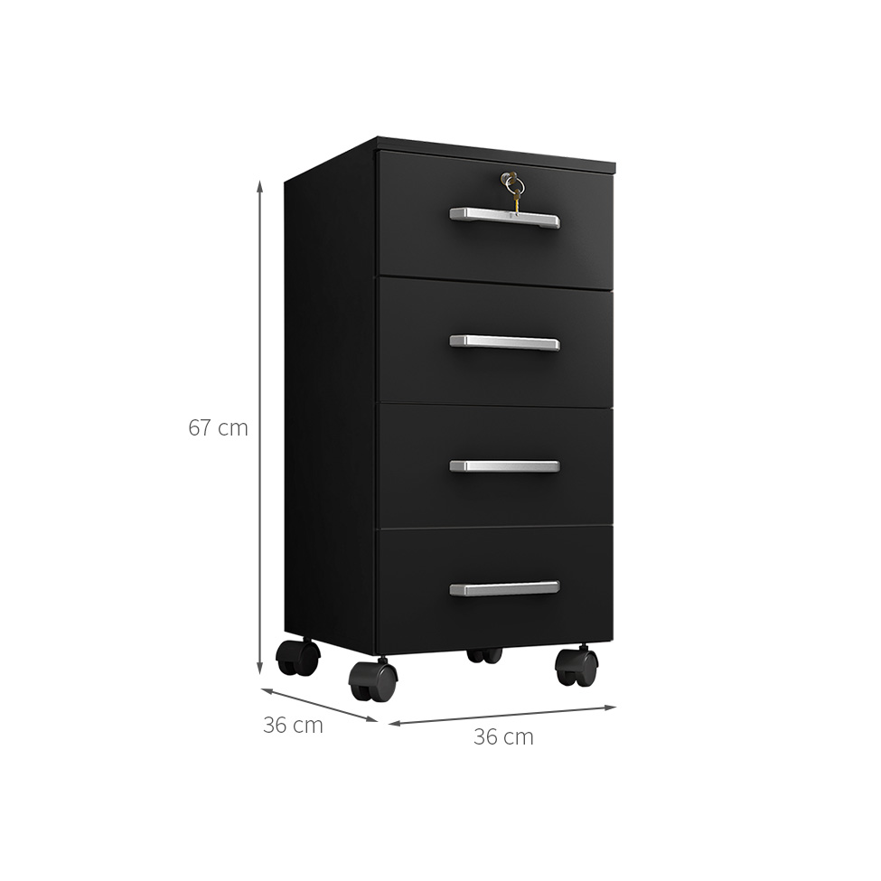 Gaveteiro Gávea com Rodízios 4 Gavetas Preto