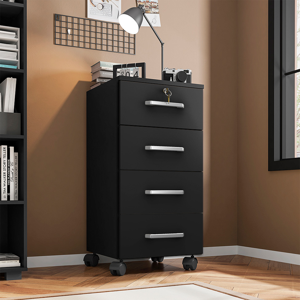 Gaveteiro Gávea com Rodízios 4 Gavetas Preto