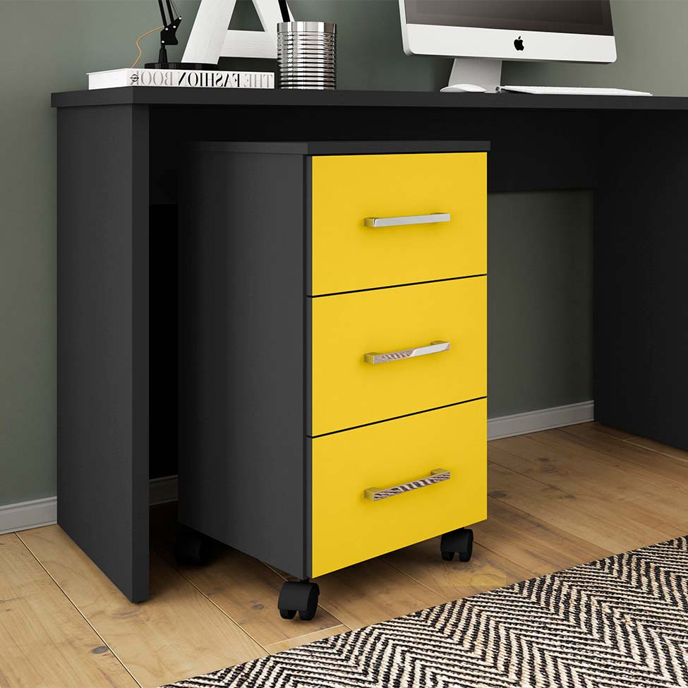 Gaveteiro Pietra Flex Color 3 GV Preto com Amarelo