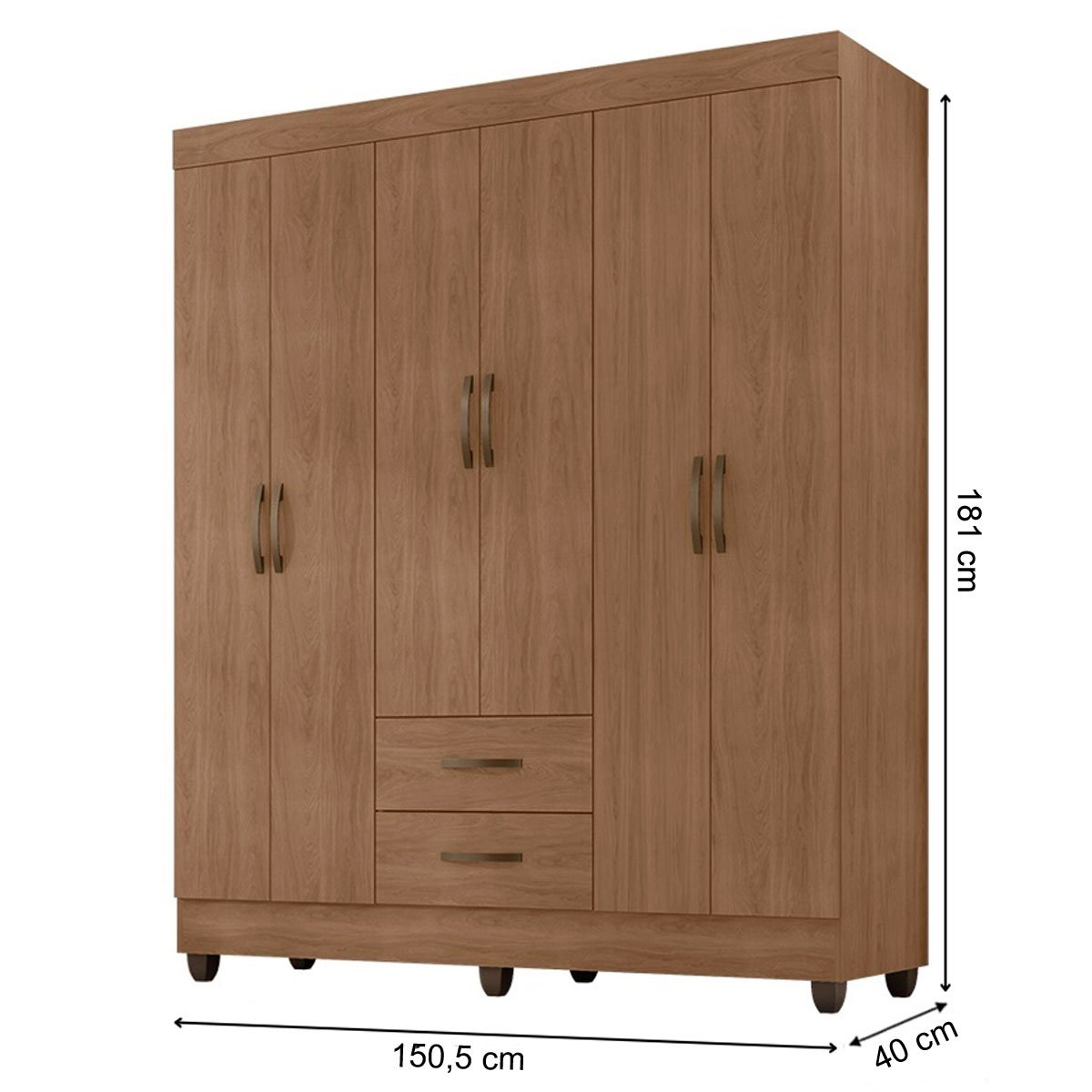 Guarda-Roupa Casal 6 Portas 2 Gavetas e 5 Prateleira Lisa MDP Carvalho Oak