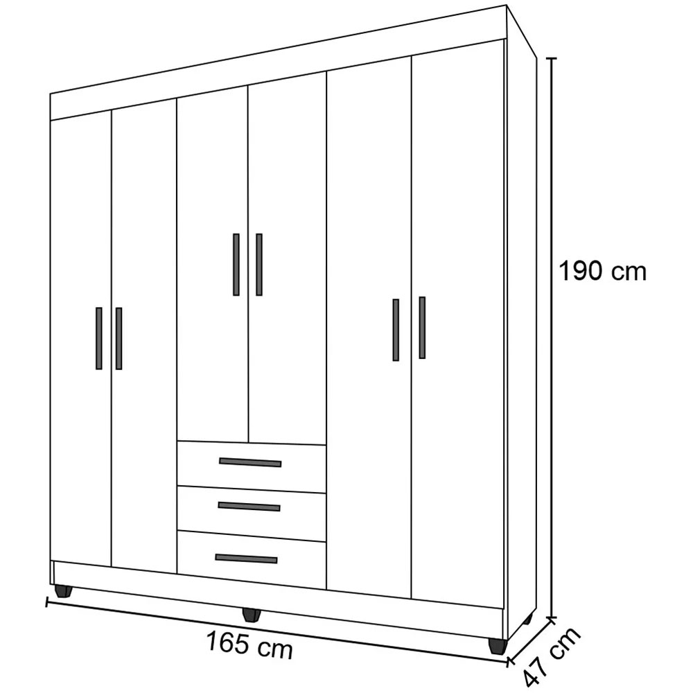 Guarda Roupa Casal 6 Portas 3 Gavetas Lion - Móveis Leão