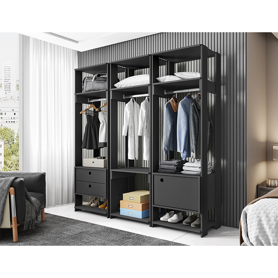 Guarda-Roupa Closet Modulado Titan 1 Porta 2 Gavetas Preto