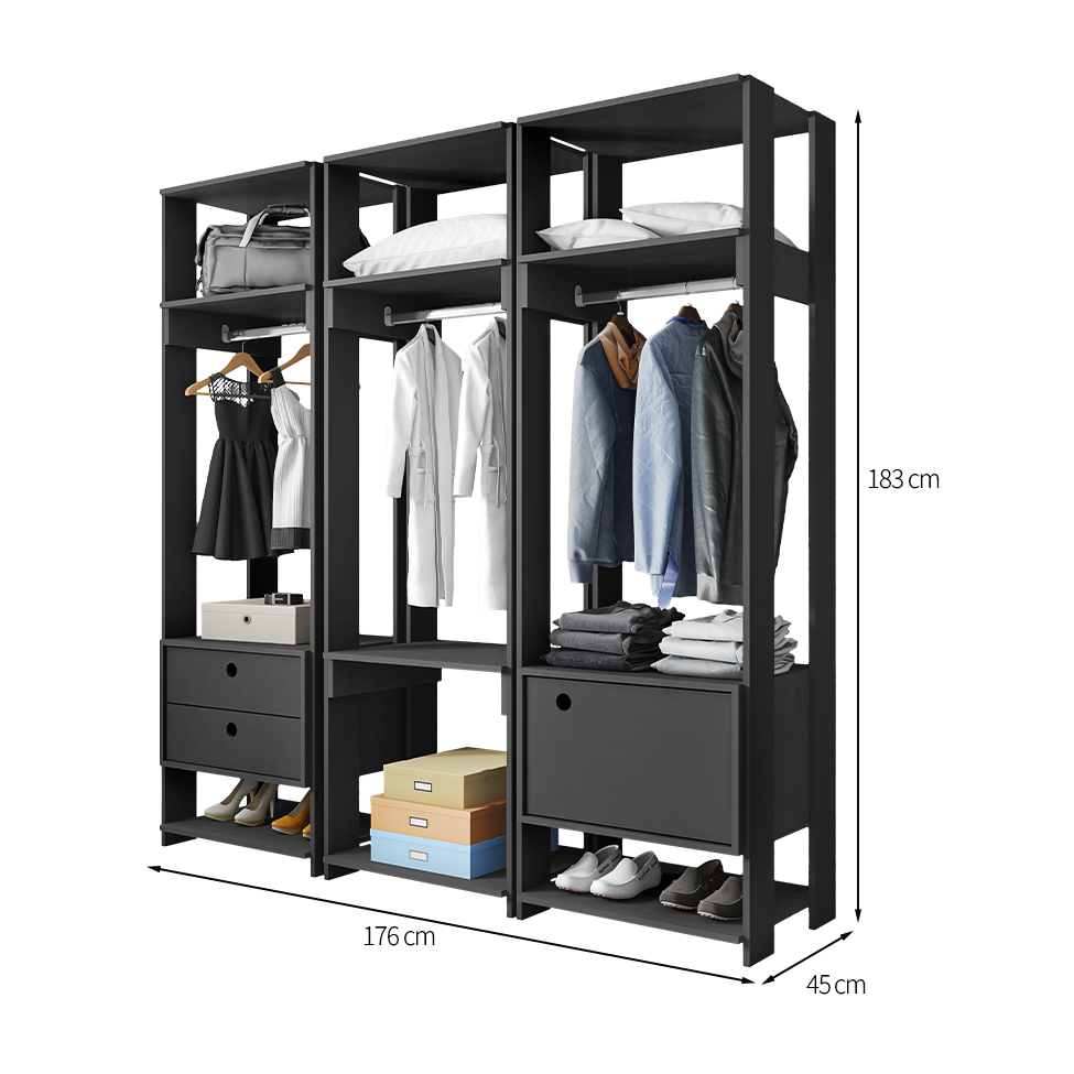 Guarda-Roupa Closet Modulado Titan 1 Porta 2 Gavetas Preto