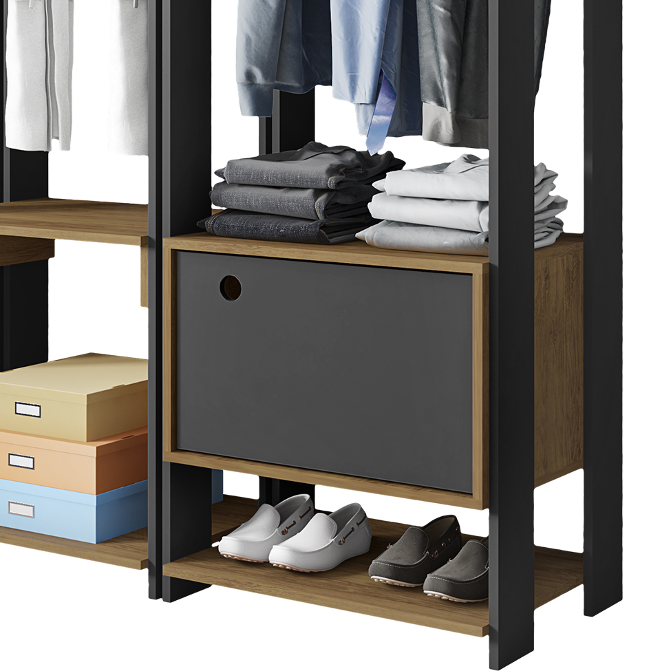 Guarda-Roupa Closet Modulado Titan 1 Porta 2 Gavetas Preto e Freijó