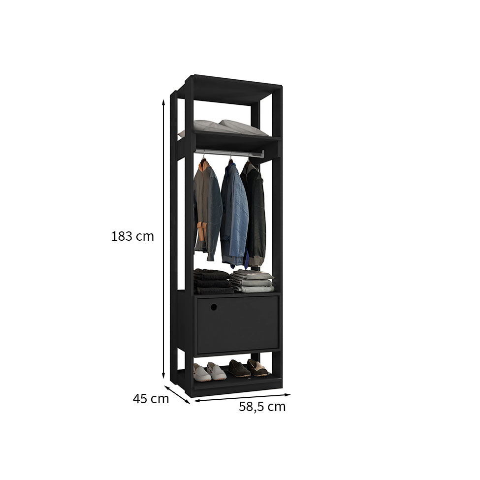 Guarda-Roupa Closet Titan 1 Porta Preto