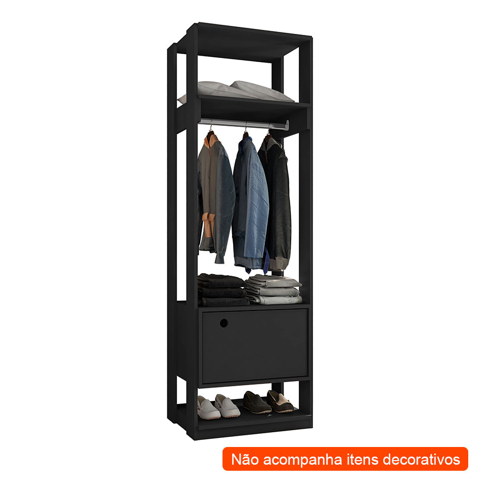 Guarda-Roupa Closet Titan 1 Porta Preto