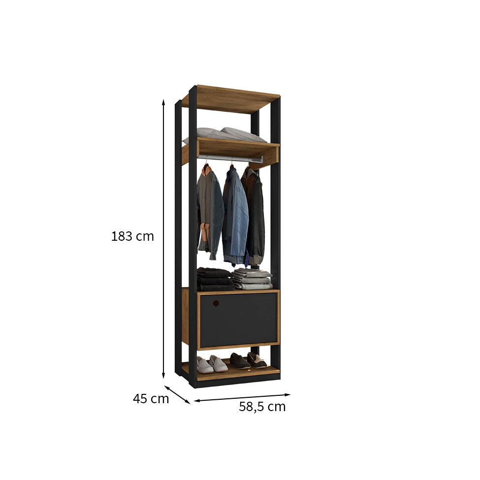 Guarda-Roupa Closet Titan 1 Porta Preto e Freijó