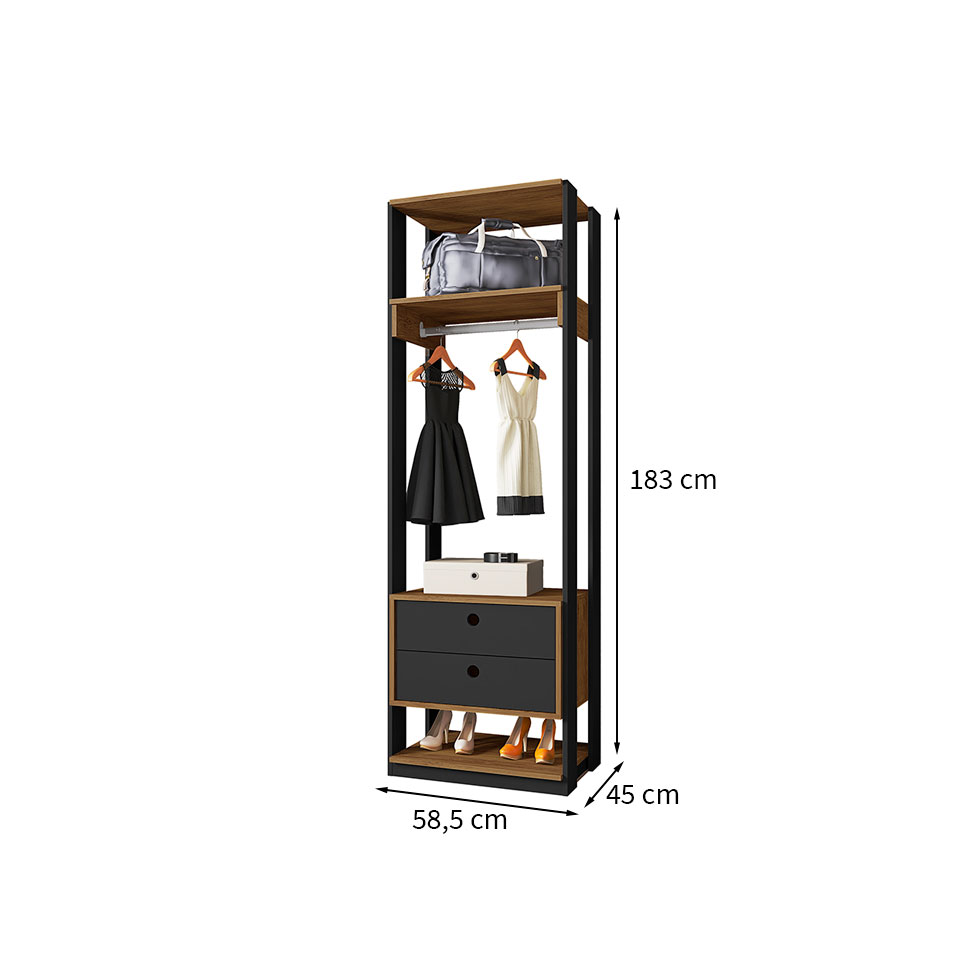 Guarda-Roupa Closet Titan 2 GV Preto e Freijó