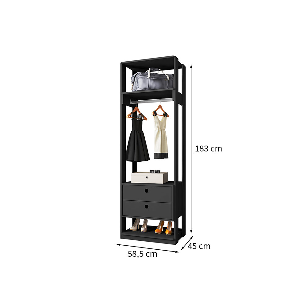 Guarda-Roupa Closet Titan 2 Gavetas Preto