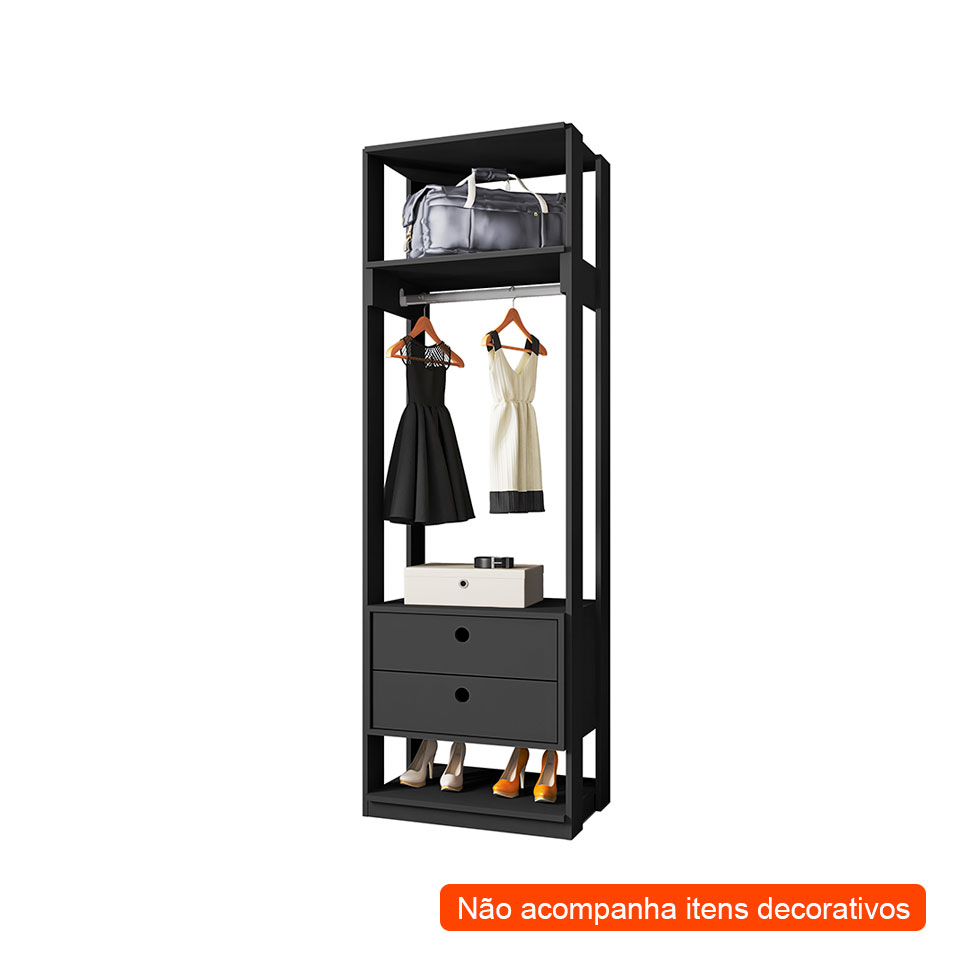 Guarda-Roupa Closet Titan 2 Gavetas Preto