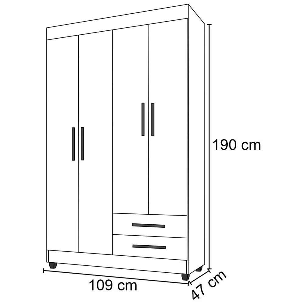 Guarda Roupa Solteiro 4 Portas 2 Gavetas Lion - Móveis Leão