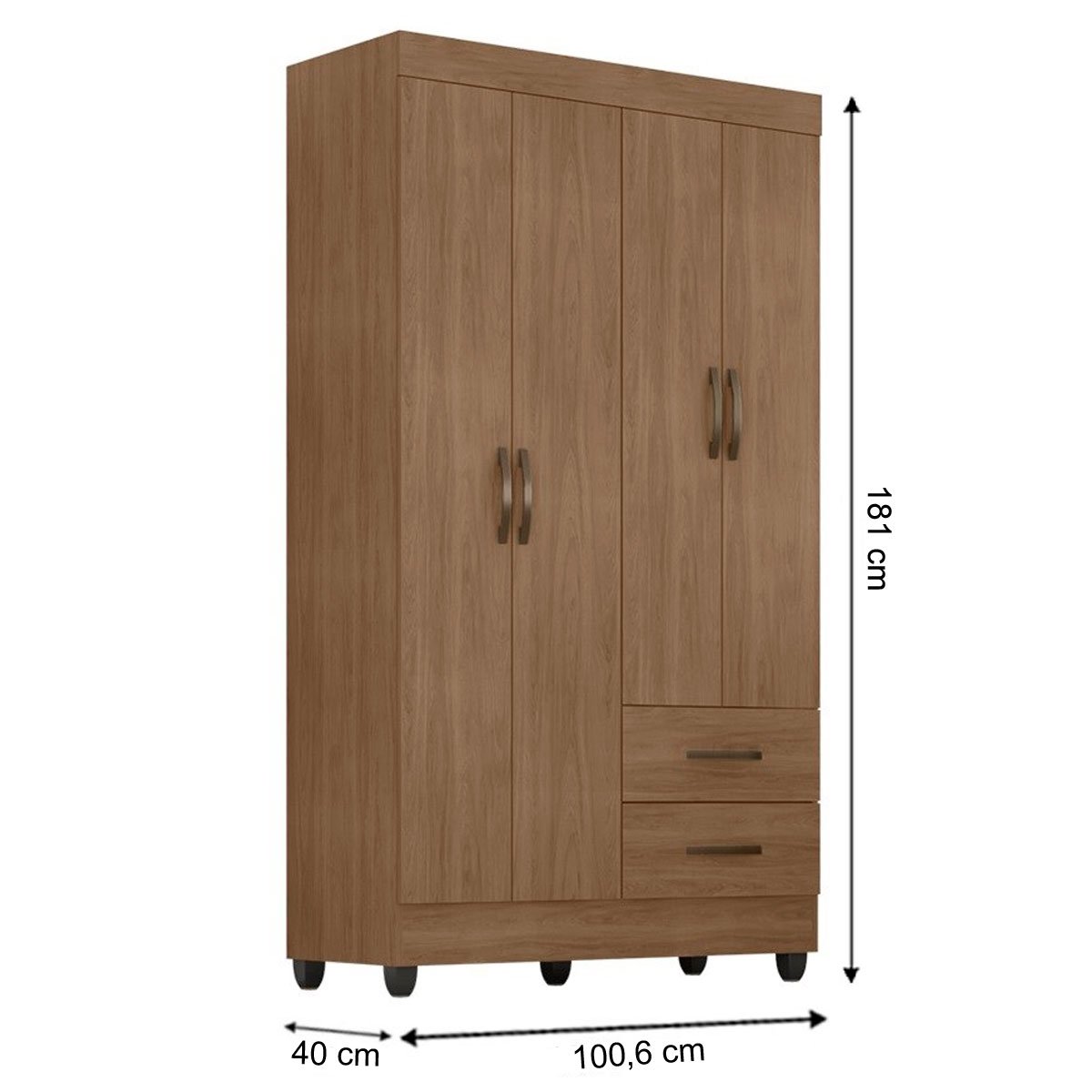Guarda-Roupa Solteiro Grande 4 Portas 2 Gavetas e 4 Prateleiras Lisa MDP Carvalho Oak