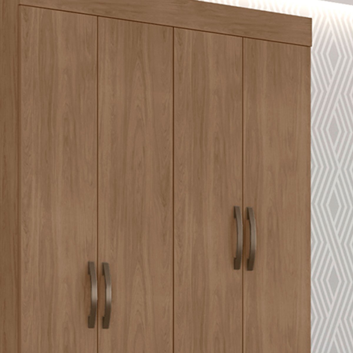 Guarda-Roupa Solteiro Grande 4 Portas 2 Gavetas e 4 Prateleiras Lisa MDP Carvalho Oak