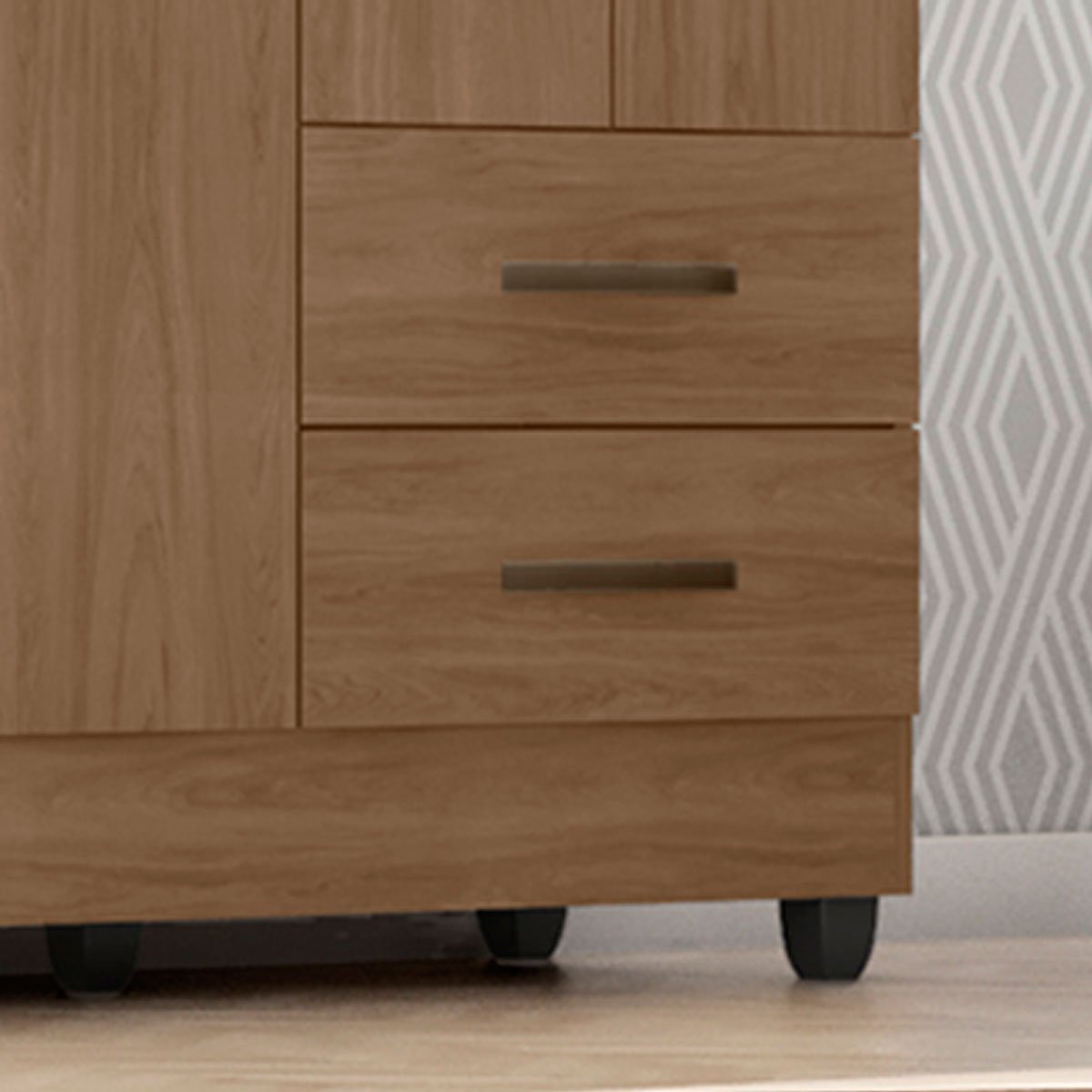 Guarda-Roupa Solteiro Grande 4 Portas 2 Gavetas e 4 Prateleiras Lisa MDP Carvalho Oak