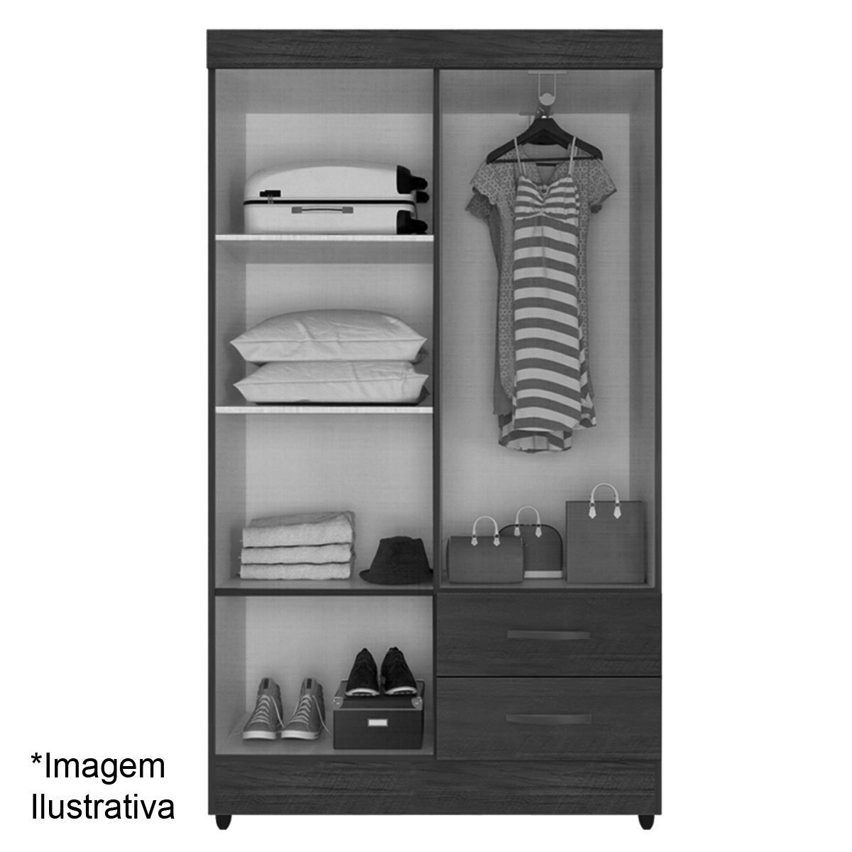 Guarda-Roupa Solteiro Grande 4 Portas 2 Gavetas e 4 Prateleiras Lisa MDP Nature/Off White