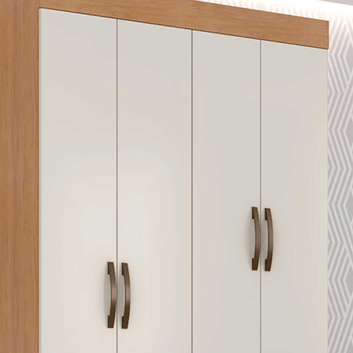Guarda-Roupa Solteiro Grande 4 Portas 2 Gavetas e 4 Prateleiras Lisa MDP Nature/Off White