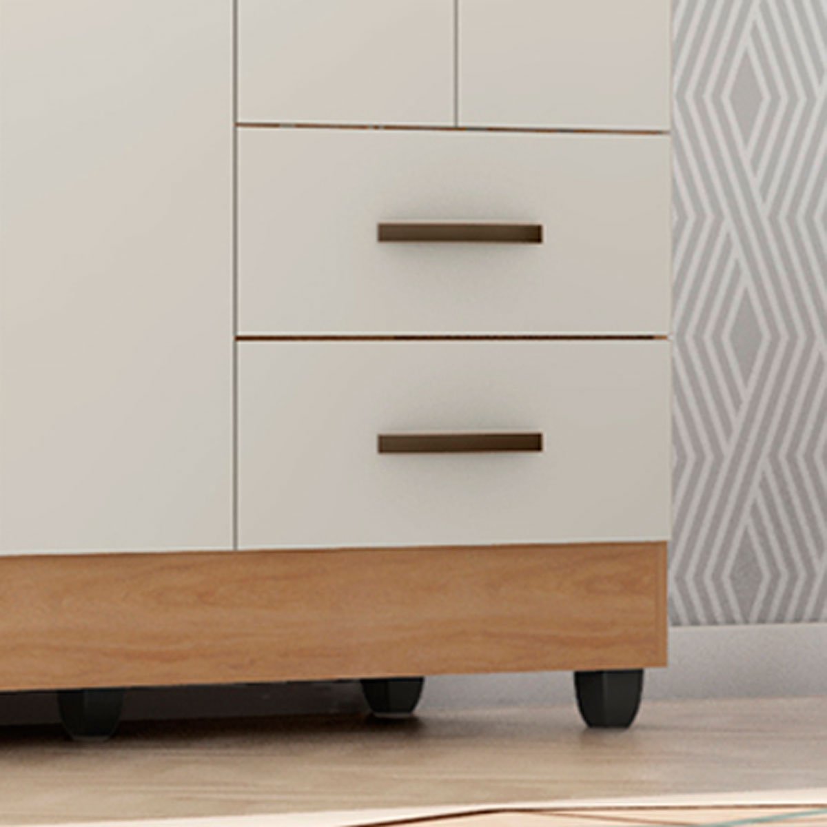 Guarda-Roupa Solteiro Grande 4 Portas 2 Gavetas e 4 Prateleiras Lisa MDP Nature/Off White