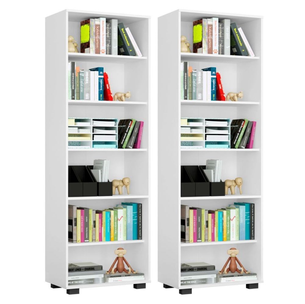 Kit 2 Estantes Livreiro Multifuncional 6 Prateleiras Office Branco - Móveis Leão