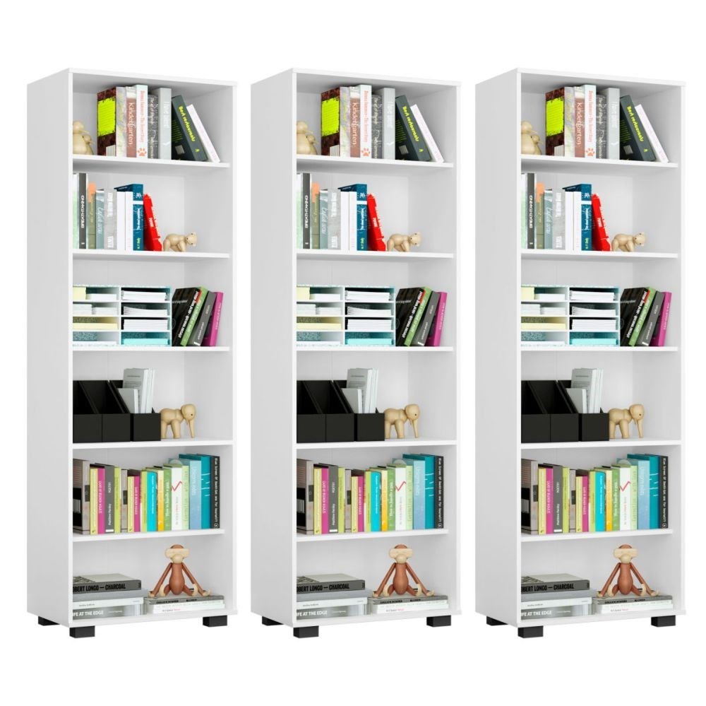 Kit 3 Estantes Livreiro Multifuncional 6 Prateleiras Office Branco - Móveis Leão