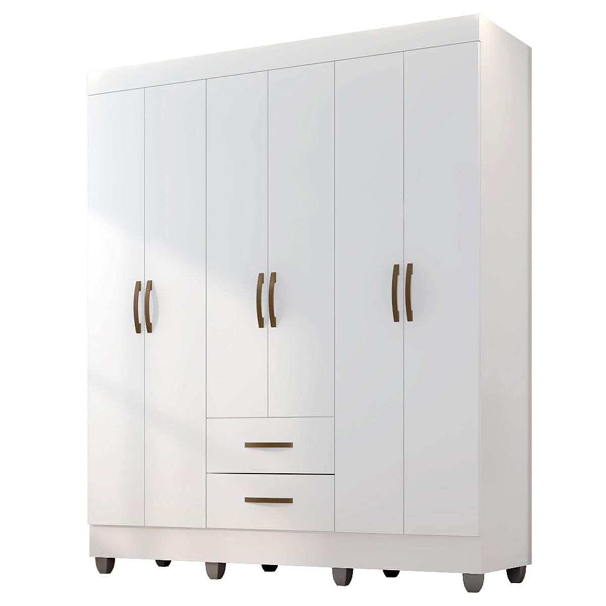 Kit Guarda-Roupa Casal 6 Portas com Cômoda 4 Gavetas Lisa Branco