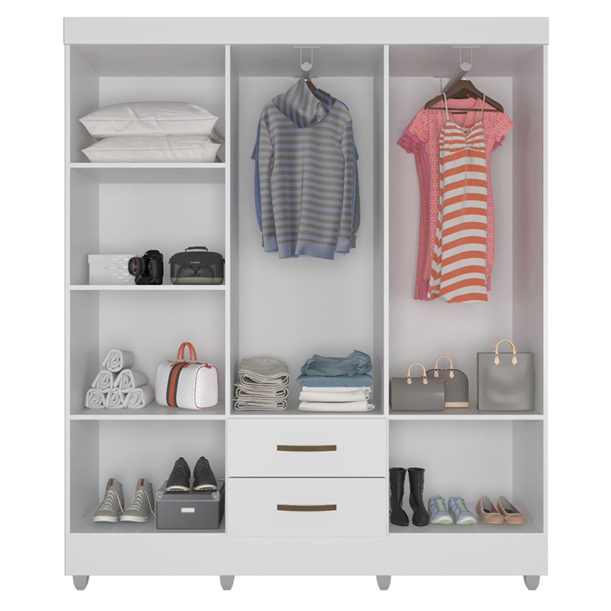 Kit Guarda-Roupa Casal 6 Portas com Cômoda 4 Gavetas Lisa Branco