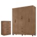 Kit Guarda-Roupa Casal 6 Portas com Cômoda 4 Gavetas Lisa Carvalho Oak