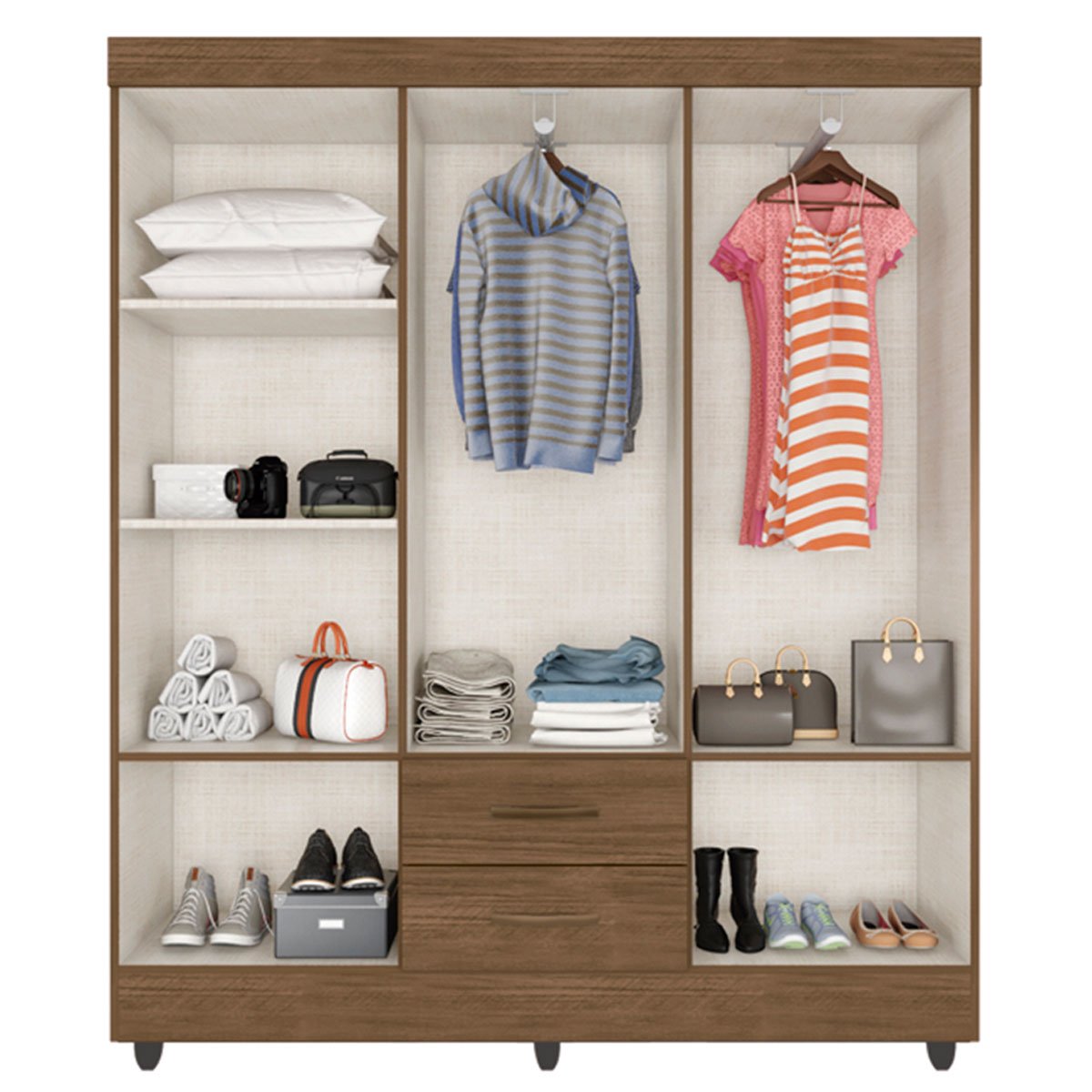 Kit Guarda-Roupa Casal 6 Portas com Cômoda 4 Gavetas Lisa Carvalho Oak