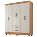 Kit Guarda-Roupa Casal 6 Portas com Cômoda 4 Gavetas Lisa Nature/Off White