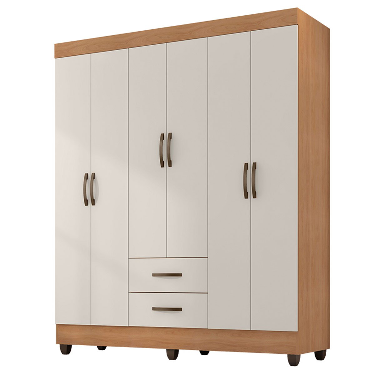 Kit Guarda-Roupa Casal 6 Portas com Cômoda 4 Gavetas Lisa Nature/Off White