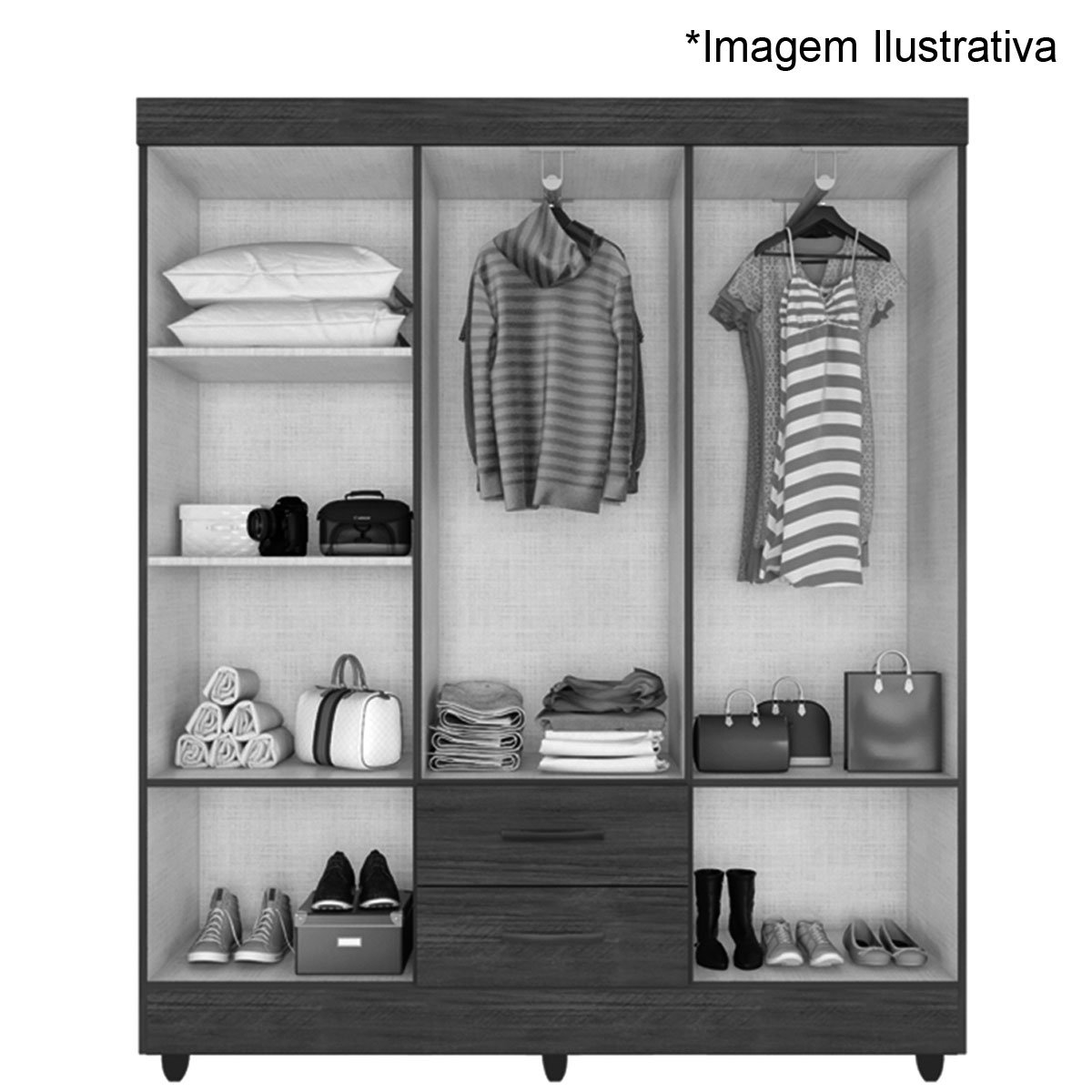Kit Guarda-Roupa Casal 6 Portas com Cômoda 4 Gavetas Lisa Nature/Off White