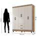 Kit Guarda-Roupa Casal 6 Portas com Cômoda 4 Gavetas Lisa Nature/Off White